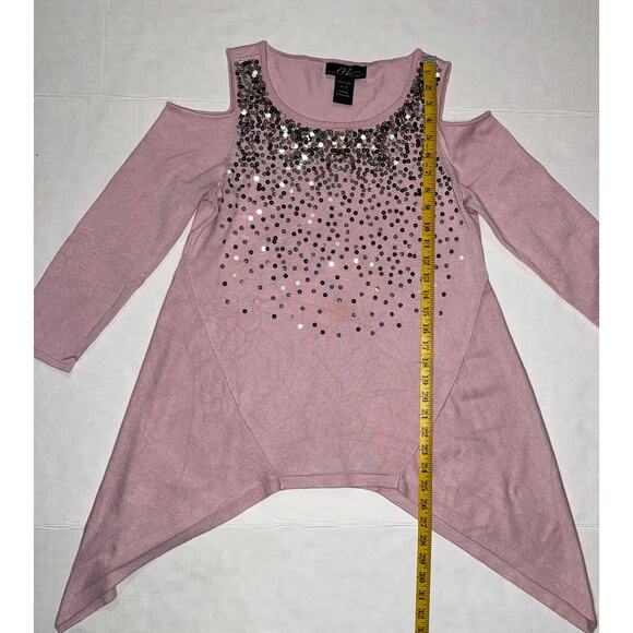 Midnight Velvet Womens Small Sequin Asymmetrical Tunic Top Maximalist Glam Bold - Picture 4 of 8